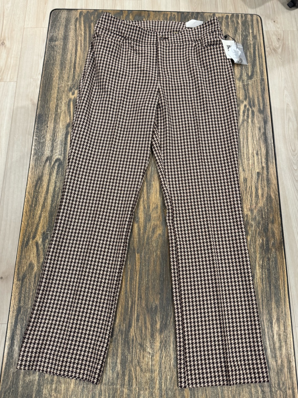 Anne Klein Houndstooth Boot Leg Pants Size 8 Coffee Multi Mid Rise NWT $99